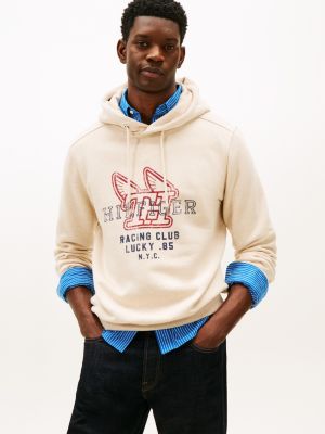 Hilfiger Racing Logo Hoodie, Heathered Oatmilk