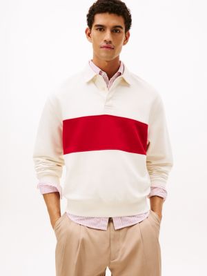 Colorblock Fleece Rugby Sweatshirt, Ivory Petal