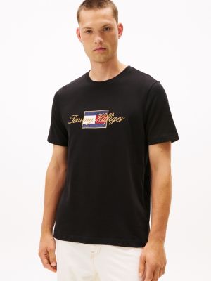 Embroidered Gold Logo T-Shirt, Black