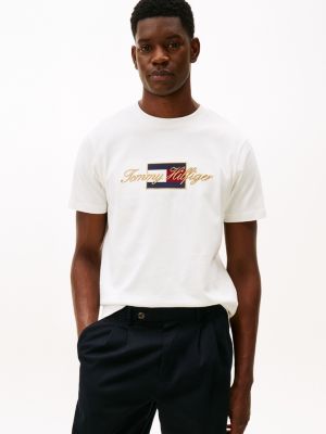 Embroidered Gold Logo T-Shirt, Ecru