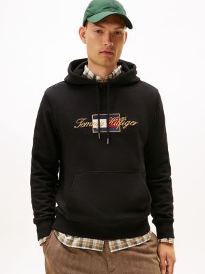 Embroidered Gold Logo Hoodie, Black
