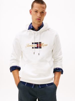 Embroidered Gold Logo Hoodie, Ecru