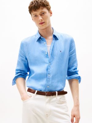 Regular Fit Pigment-Dyed Linen Shirt, Vessel Blue