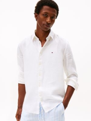Regular Fit Pigment-Dyed Linen Shirt, White