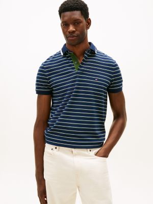 Regular Fit Logo Collar Pique Polo, Dark Navy Stripe