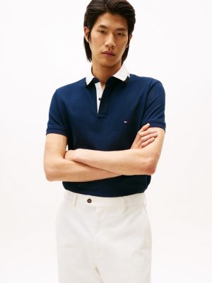 Regular Fit Logo Collar Pique Polo, Dark Navy