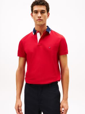Regular Fit Logo Collar Pique Polo, Medium Red