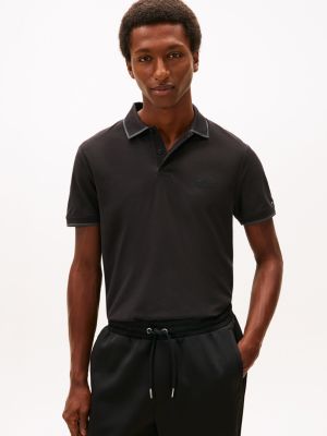 Regular Fit Script Logo Twill Polo, Black