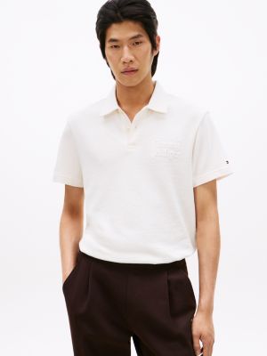 Regular Fit Embroidered Logo Terry Polo, Ivory Petal