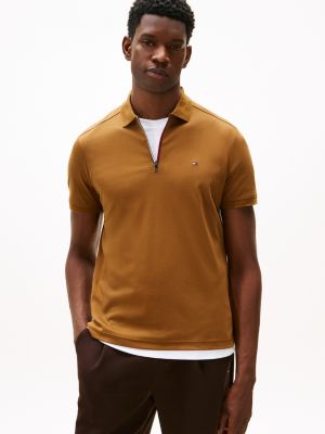 Regular Fit Smooth Cotton Zip Polo, Highland Khaki