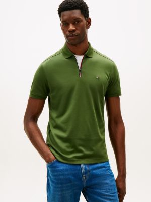 Regular Fit Smooth Cotton Zip Polo, Mountain Pine