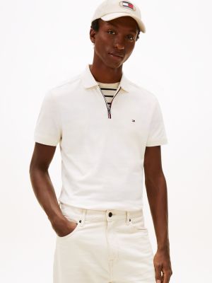 Regular Fit Smooth Cotton Zip Polo, Ivory Petal