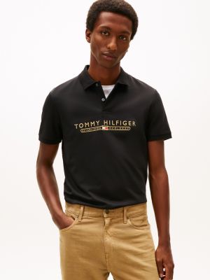 Embroidered Logo Interlock Polo, Black