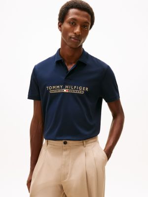 Embroidered Logo Interlock Polo, Navy