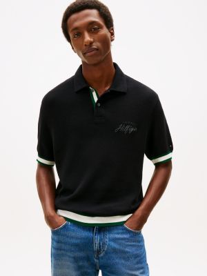 Classic Fit Script Logo Tipped Polo, Black