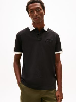 Contrast Mesh Pique Polo, Black