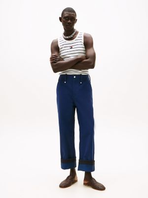 Cotton-Silk Blend Sweater Tank, Ecru/Carbon Navy Stripe