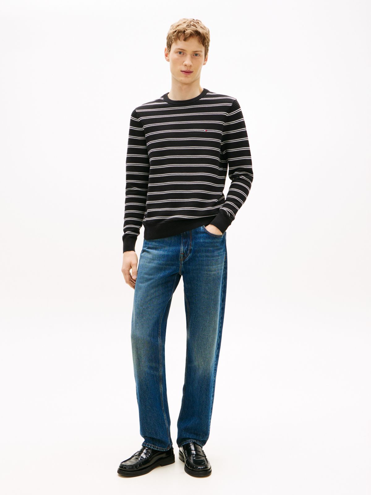 Textured Crewneck Sweater — Black Stripe