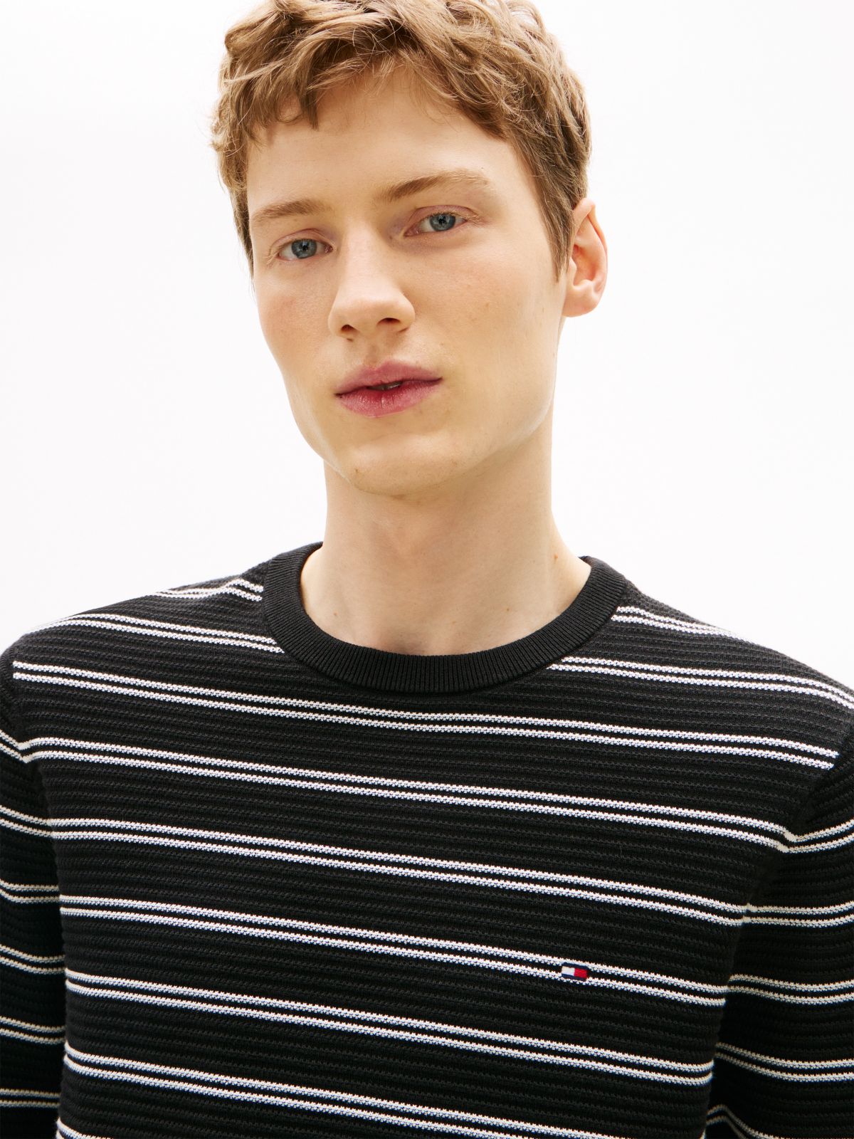 Textured Crewneck Sweater — Black Stripe