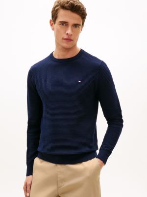 Textured Crewneck Sweater, Dark Navy