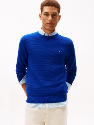 Textured Crewneck Sweater, Bold Blue