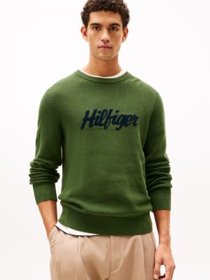 Intarsia Hilfiger Script Logo Sweater, Mountain Pine