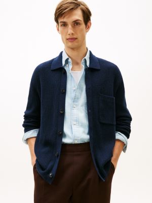 Fisherman Knit Pocket Cardigan, Navy