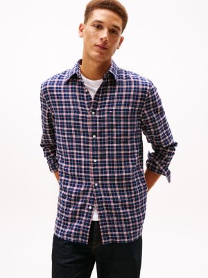 Regular Fit Check Brushed Twill Shirt, Navy Check