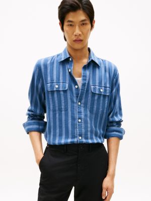 Relaxed Fit Stripe Brushed Twill Shirt, Aegean Sea/Navy Stripe