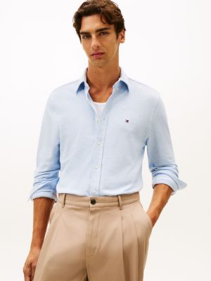 Regular Fit Lightweight Pique Knit Shirt, Light Blue Heather