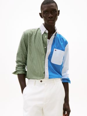 Relaxed Fit Stripe Mix Flex Shirt, Green/Blue Colorblock