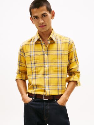Relaxed Fit Plaid Slub Cotton Shirt, Midway Yellow Check