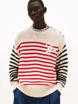Embroidered Logo Breton Stripe Sweater