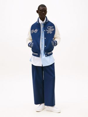 Colorblock Logo Varsity Jacket, Carbon Navy/Ecru
