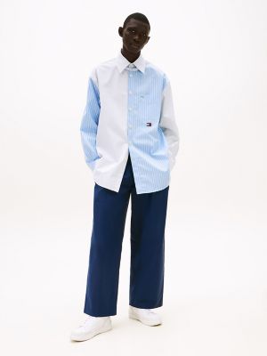 Oversized Fit Mix Stripe Poplin Shirt, Vessel Blue Stripe
