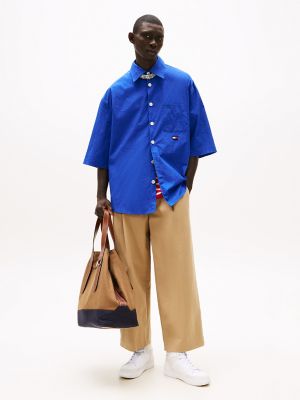 Oversized Crinkle Shirt, Brave Blue