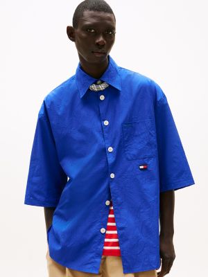 Oversized Crinkle Shirt, Brave Blue