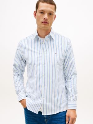 Regular Fit Stripe Performance Shirt, Ecru/Blue Stripe