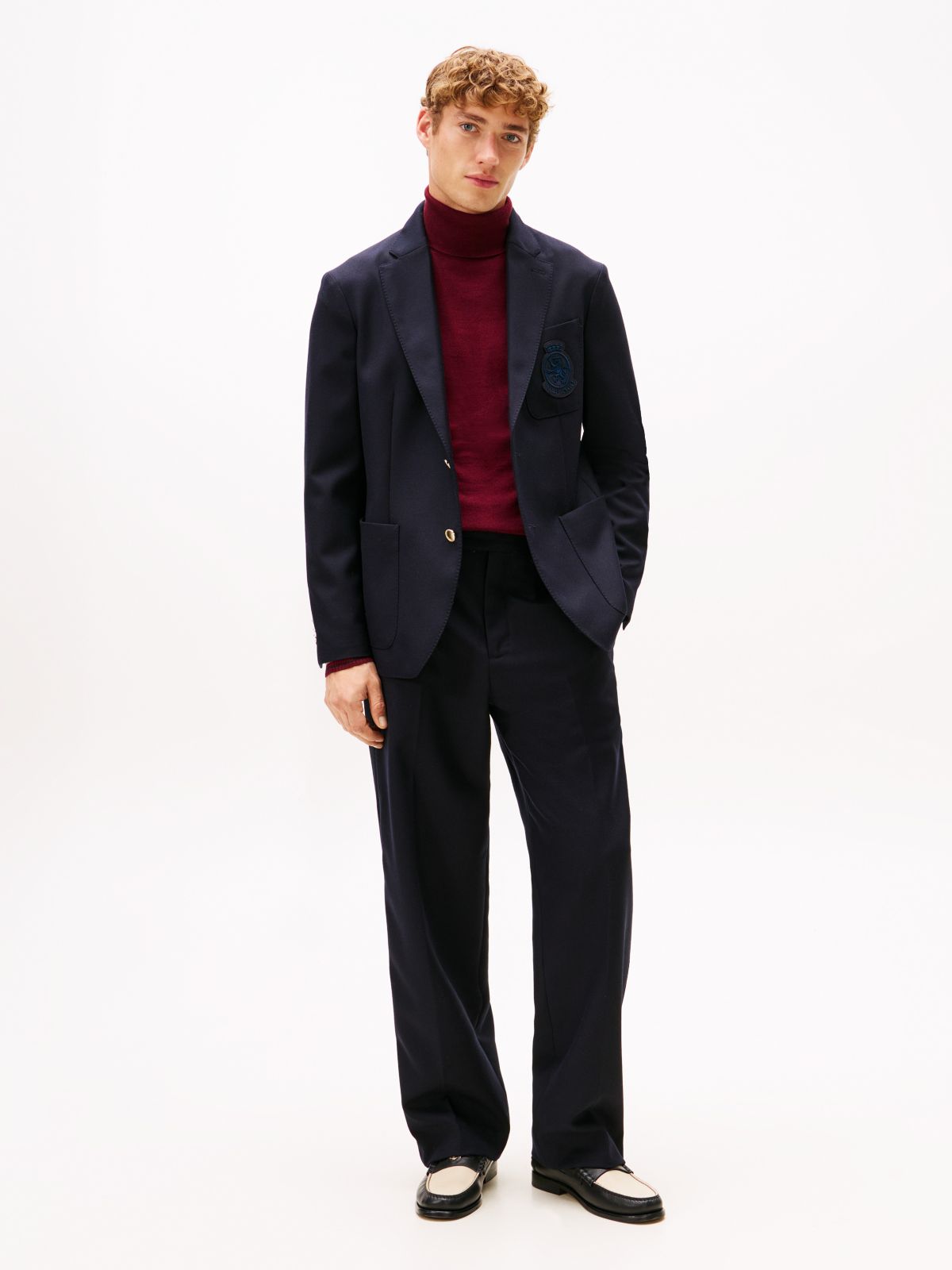 Crest Logo Wool Club Blazer — Navy