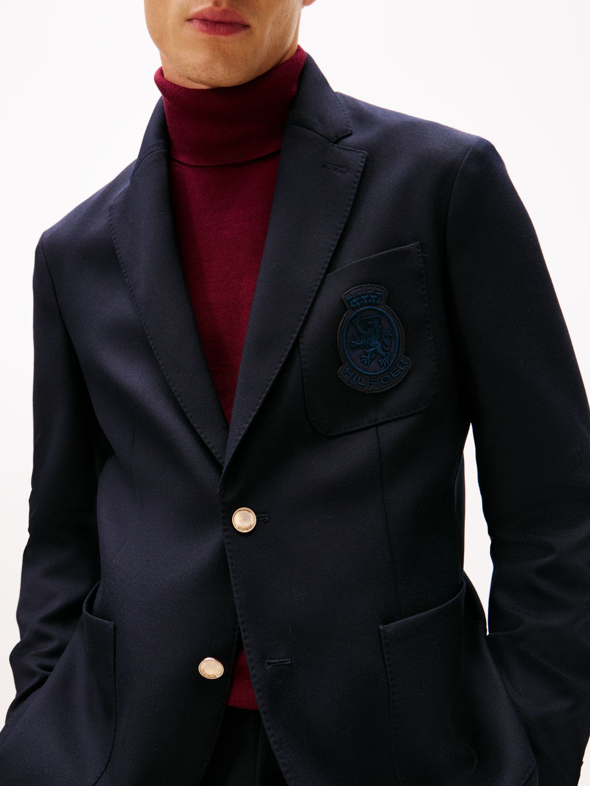 Crest Logo Wool Club Blazer — Navy