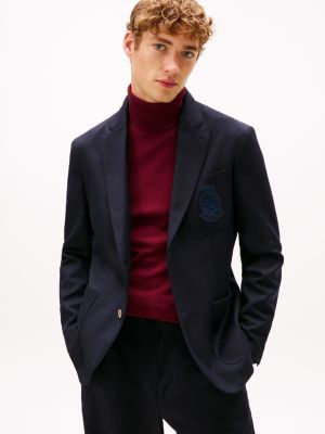 Crest Logo Wool Club Blazer, Navy