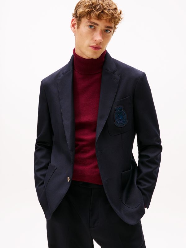 Crest Logo Wool Club Blazer — Navy