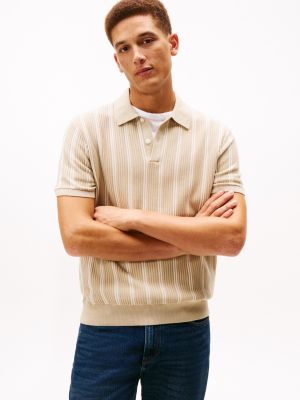 Textured Stripe Sweater Polo, Sandalwood