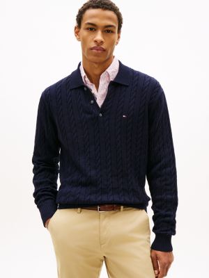 Cable Knit Sweater Polo, Navy