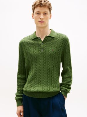 Cable Knit Sweater Polo, Mountain Pine