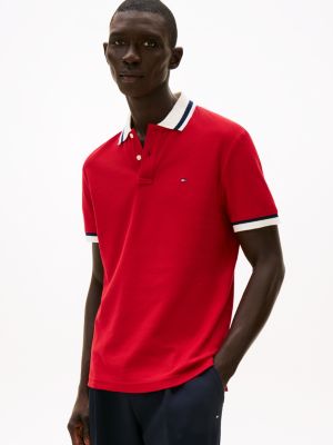 Regular Fit Contrast Collar & Cuff Polo, Medium Red