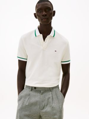 Regular Fit Contrast Collar & Cuff Polo, Ivory Petal