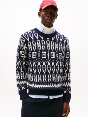 Allover Fair Isle Wool-Blend Sweater, Navy/Ivory Petal