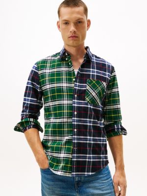 Regular Fit Plaid Brushed Oxford Shirt, Navy/Ornamental Green Check