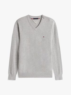 Classic V-Neck Sweater, Light Grey Heather
